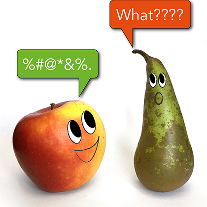 An apple and a pear trying to communicate.