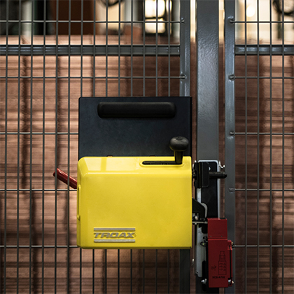 Troax Safe Lock assemled to a mesh panel door.