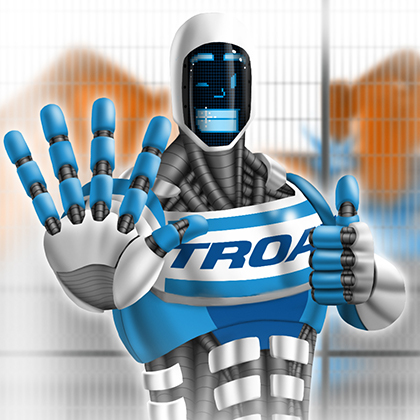 Troax Hero shows "Stop" with his hand, and gives thumbs up