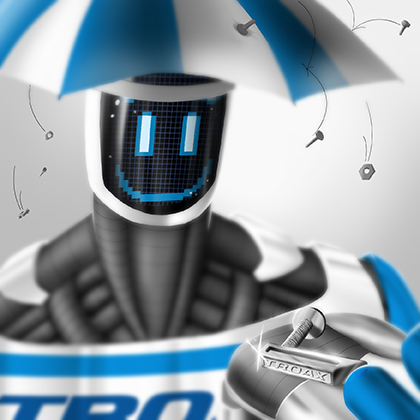 It's raining bolts and nuts. Troax hero with an umbrella.