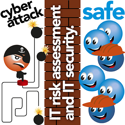 Illustration of a cyberattack showing you're safe if you make a risk assessment regarding IT security.