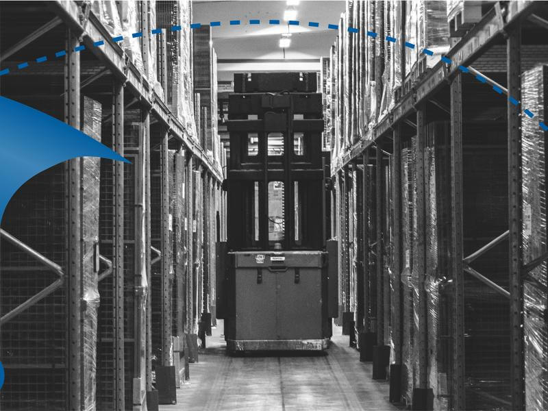 Warehouse with an umbrella catching a hex nut.